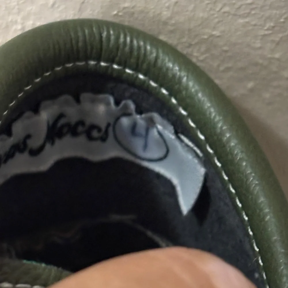 Texas Moccs Kids Moccasins with Green and Black Design